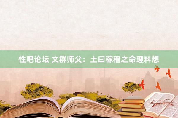 性吧论坛 文群师父：土曰稼穑之命理料想